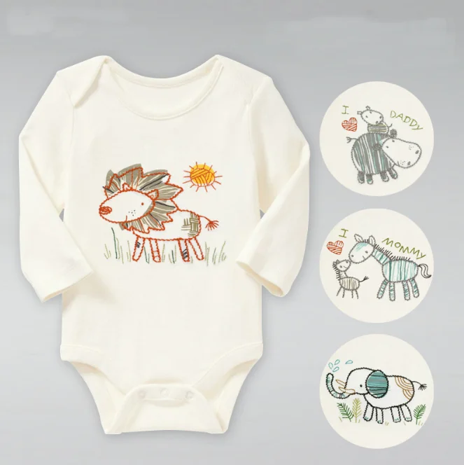 Baby romper cotton 100% organic longsleeve bodysuit white color with cute style prints and embroidery hot sale high quality wear