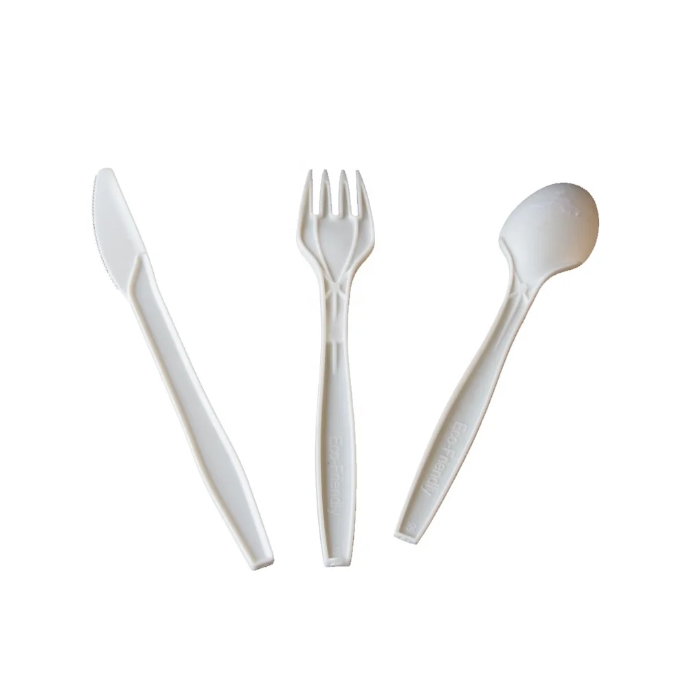 eco friendly compostable 7 take away fork spoon knife 100% biodegradable disposable pla cutlery set