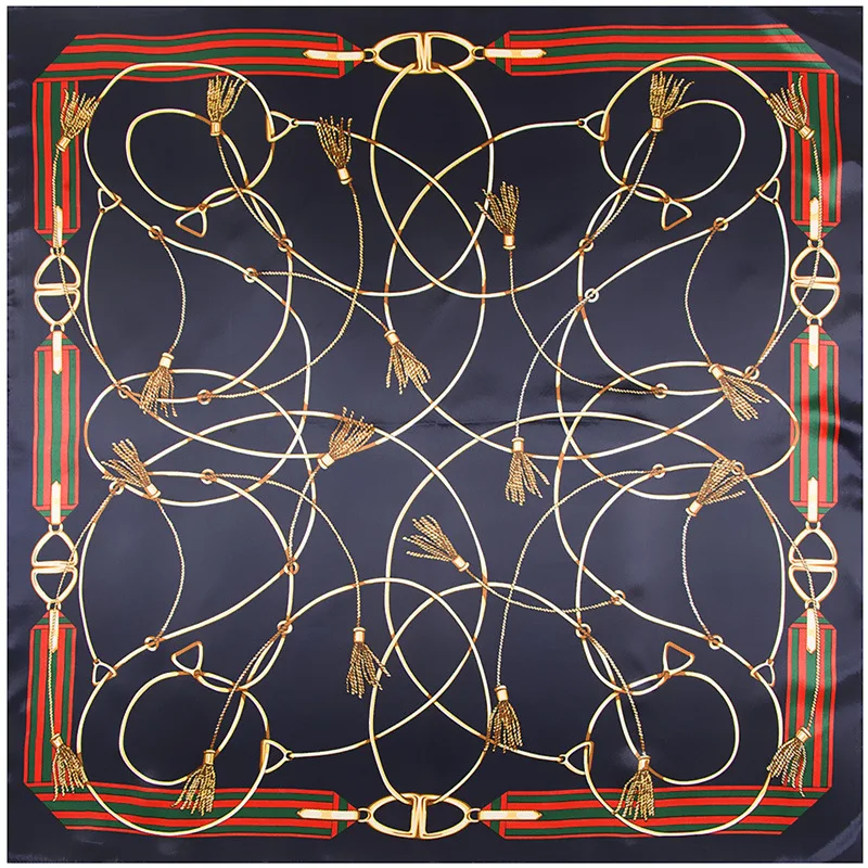 Шарфы для женщин модная футболка в полоску, большой размер, принтованный Шелковый Атласный шифон шарф 90 см роскошного фирменного дизайна; Цвет Квадратные платки мусульманский хиджаб шарф