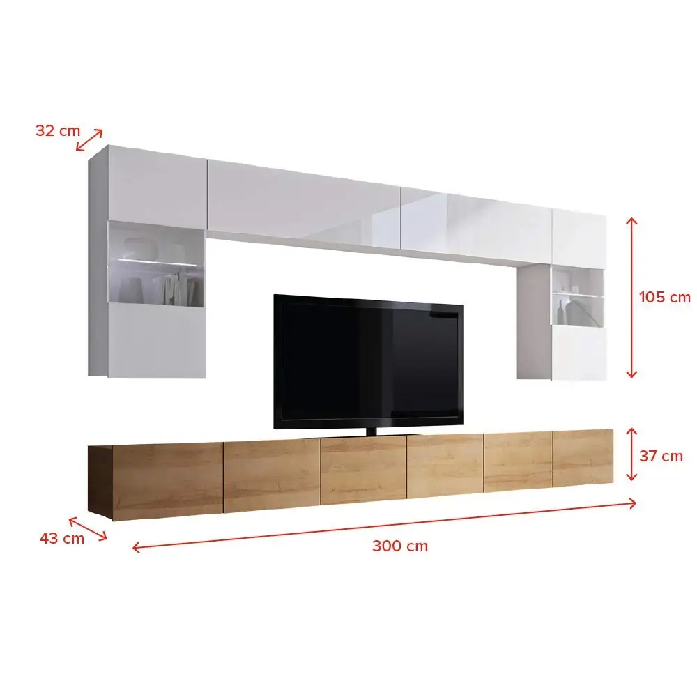 Hot sale high quality Floating Wall Mounted LED High Gloss UV TV Stand Set With Storage for Apartment