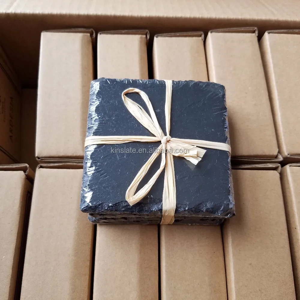 2024 Factory Direct Sales  10 x 10 cm set of 4 pieces Square Black Slate Coaster Stone Coaster