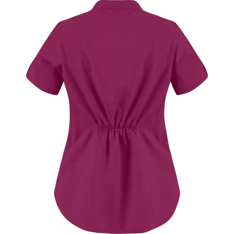 Mandarin Collar 4-Pocket Scrub Top with 5-Buttoned Snap Closure on the Front