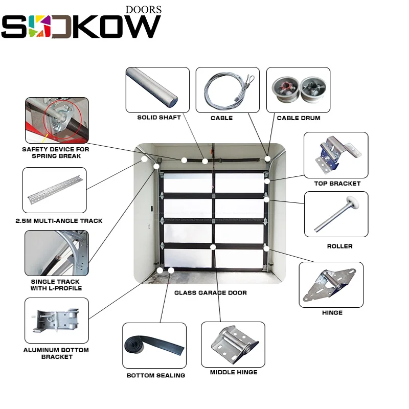 black mirror tempered glass aluminum sectional garage door