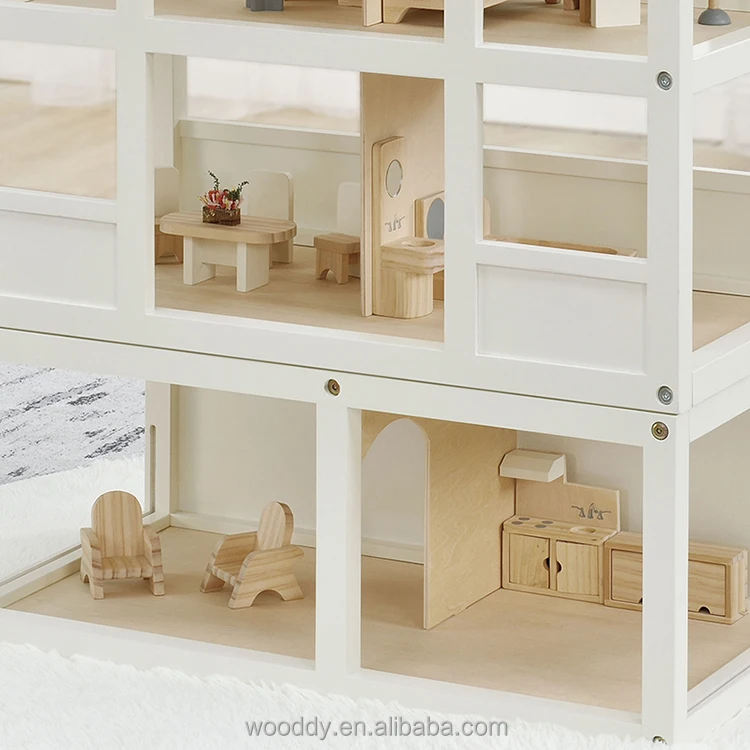 2022 New Furniture wooden toys Petend Play Game Kids Big Wooden Doll House For Children