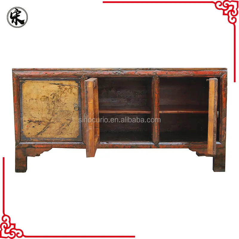 Antique Reproduction Painted High Glossy Sideboard Vintage Wooden Cupboard Chinese Style Cabinet Buffet