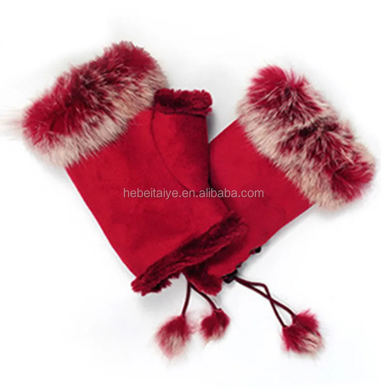 Genuine sheep fur fingerless gloves