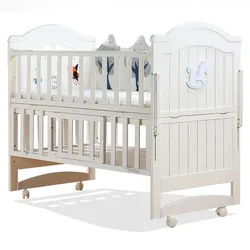 Solid wooden white painting bumper cribs cot  baby cradle swing bed for baby 0-3 years