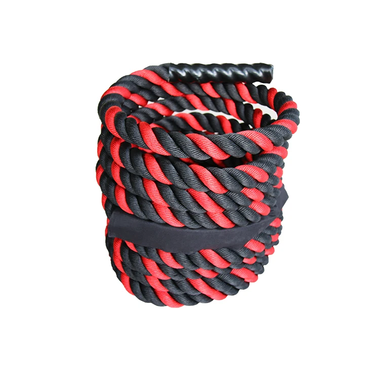 Red and black polyester 3 strand twisted battle ropes