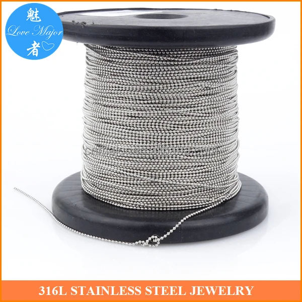 1.2mm Thick Fashion Stainless Steel Jewelry Necklace Making Military Ball Chain In Spool