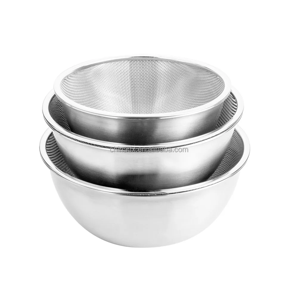 S/s миска для смешивания с сеткой дуршлаг набор