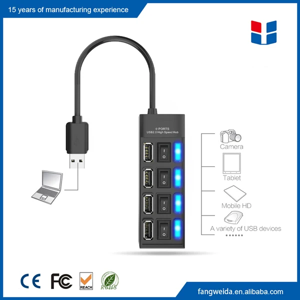 Поддержка быстрой зарядки 4 порта usb 2.0 концентратор драйвер с переключателем управления LED