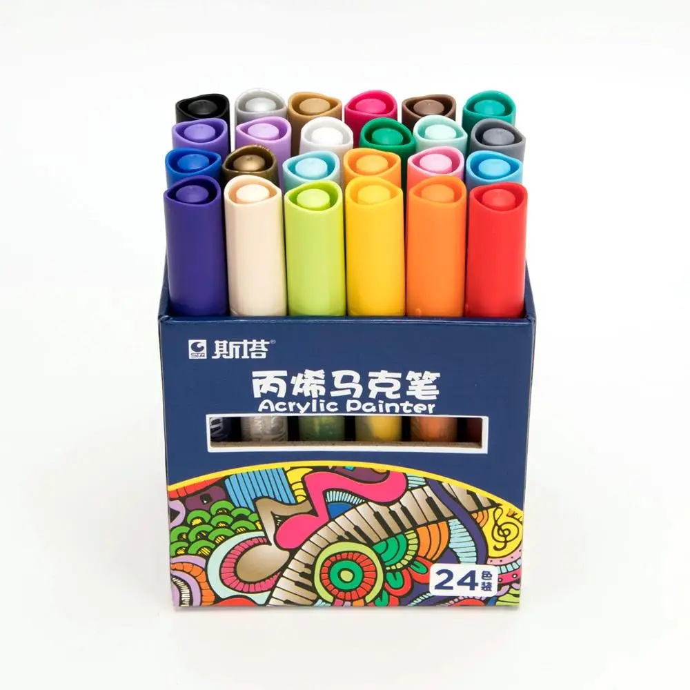 2018 Amazon Hot Selling  STA Brand 24 Colors Acrylic Paint Pens With OEM Packaging