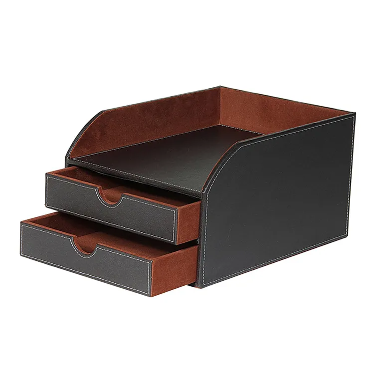 
Faux Leather Desktop 2 Tier Sorter with Letter Tray For A4 File Paper Document 
