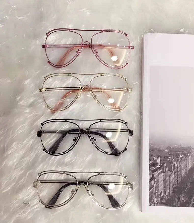 Korean Fashion Leisure Women Eyewear Hollow Flat Mirror glasses Fine Metal Frame Teenager Glasses
