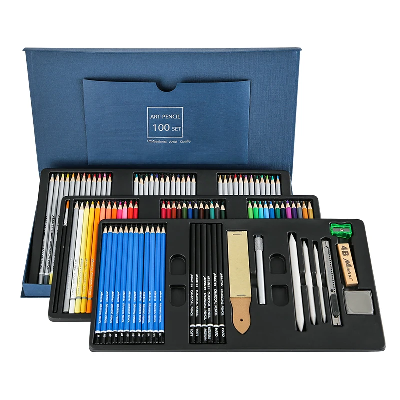 
 100 профессиональные детские карандаши для рисования, набор деревянных художественных карандашей  