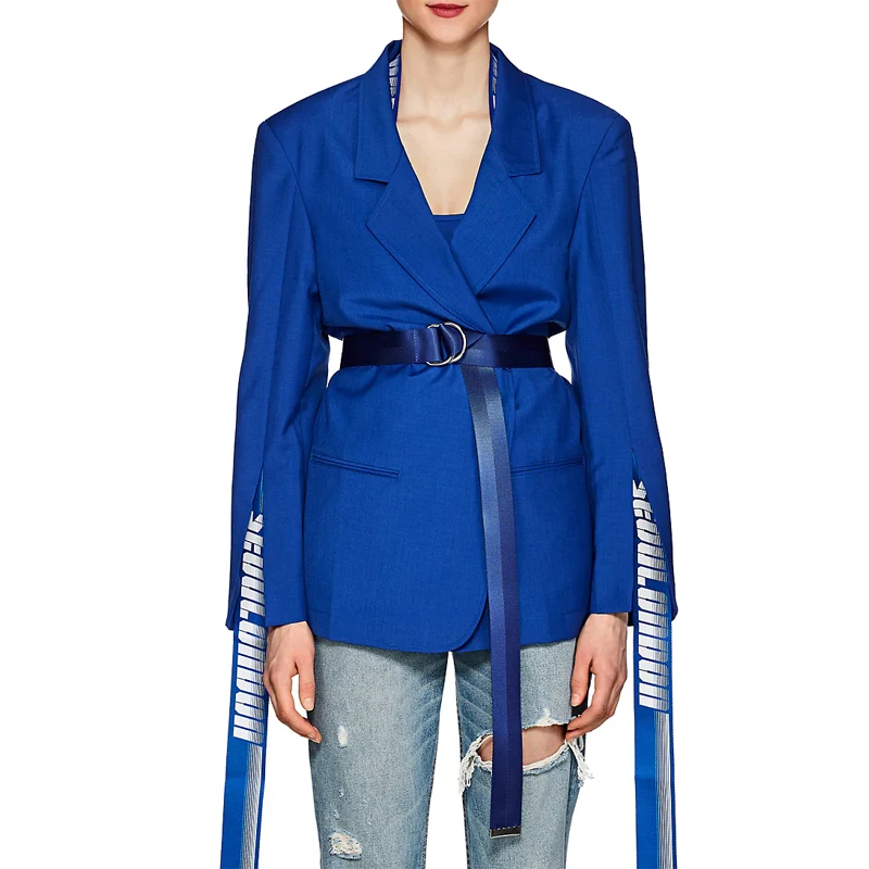 OEM Women Split Long Sleeve Belted Hanging-Tab One Button Blazer