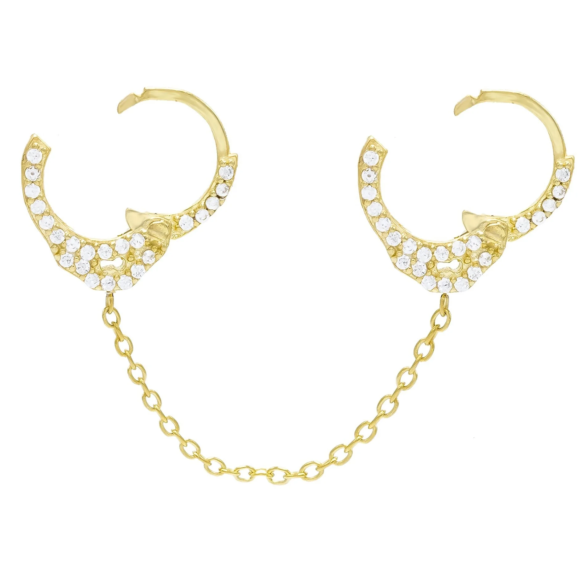 Dainty Jewelry Silver New Handcuff Double Pierced Small Hoop Chain Earring