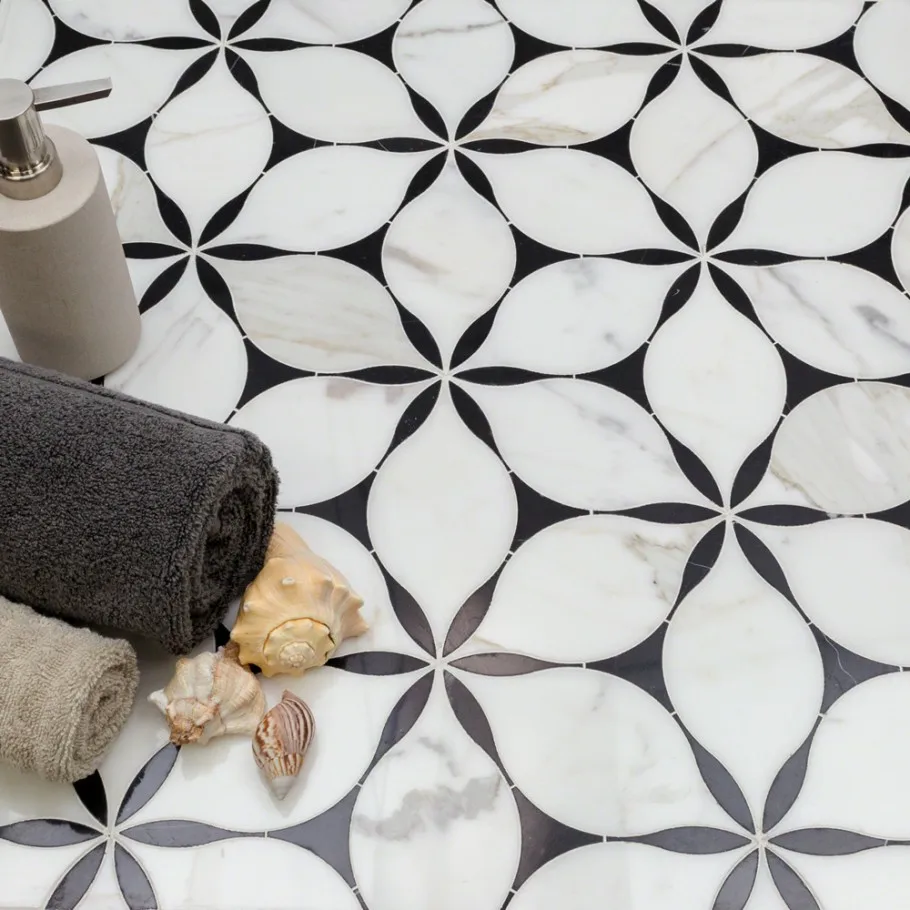 natural stone Black and white marble flower mosaic tile