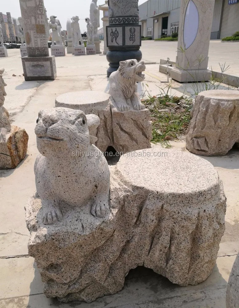 Ручная резная каменная скамейка с фигурами животных