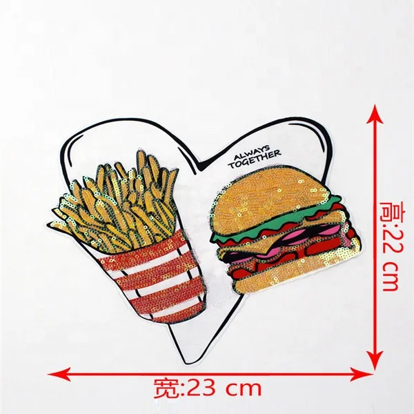 Hamburgers fries sequin food iron on cartoon cp embroidery cute patch
