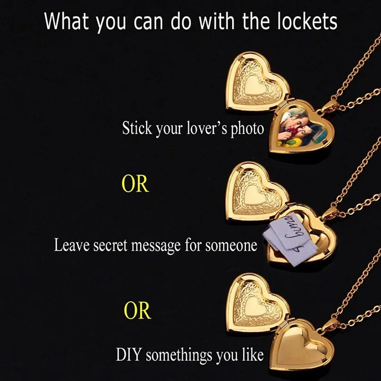Trendy Heart Flower Locket Opens Pendant Necklace Jewelry Love Gift For Women Vintage Photo Frame Best Gift