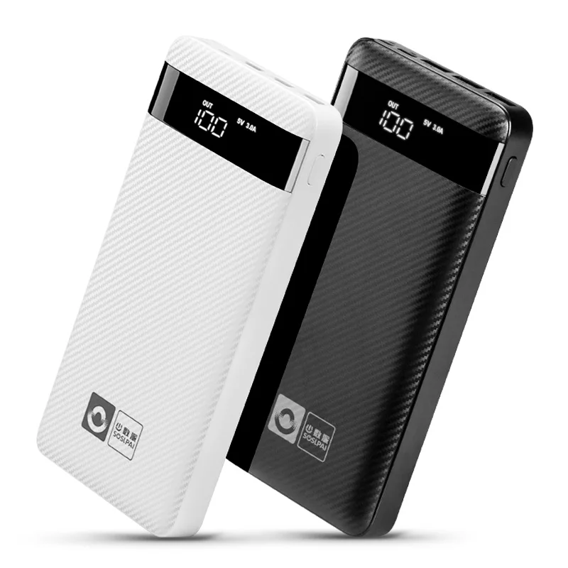 SOSLPAI large capacity li-polymer battery mobile charger power bank 20000 mah 3 usb ports phone custom logo qc3.0 power bank