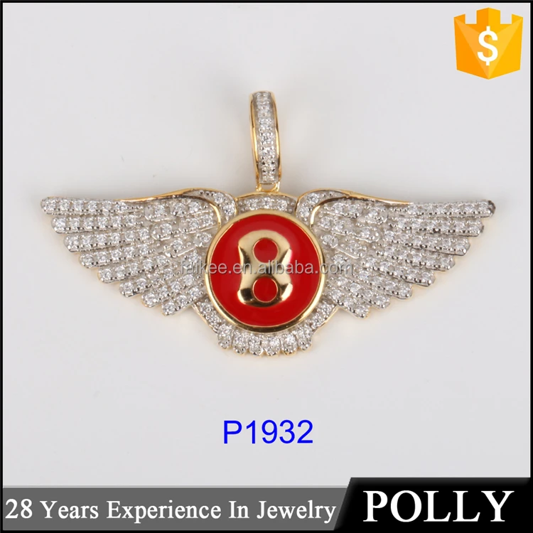 Latest fashion hip hop jewelry 925 sterling silver bird wing diamond pendant