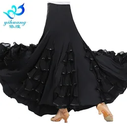 Wholesale Customized Women Girls Long Black Ballroom Dance Skirt Waltz Performance Wear