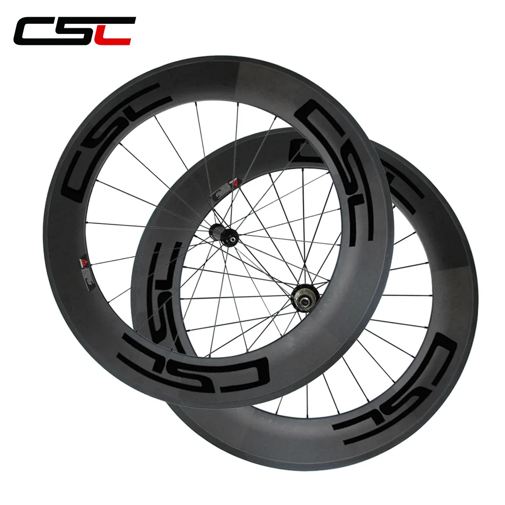 CSC 700C 88mm Tubular powerway r36 straight pull hub carbon TT bike wheels