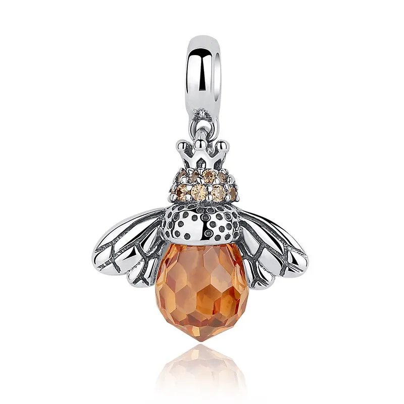 SCC035 925 Sterling Silver Orange Wing Animal Bee Pendants fit Bracelet