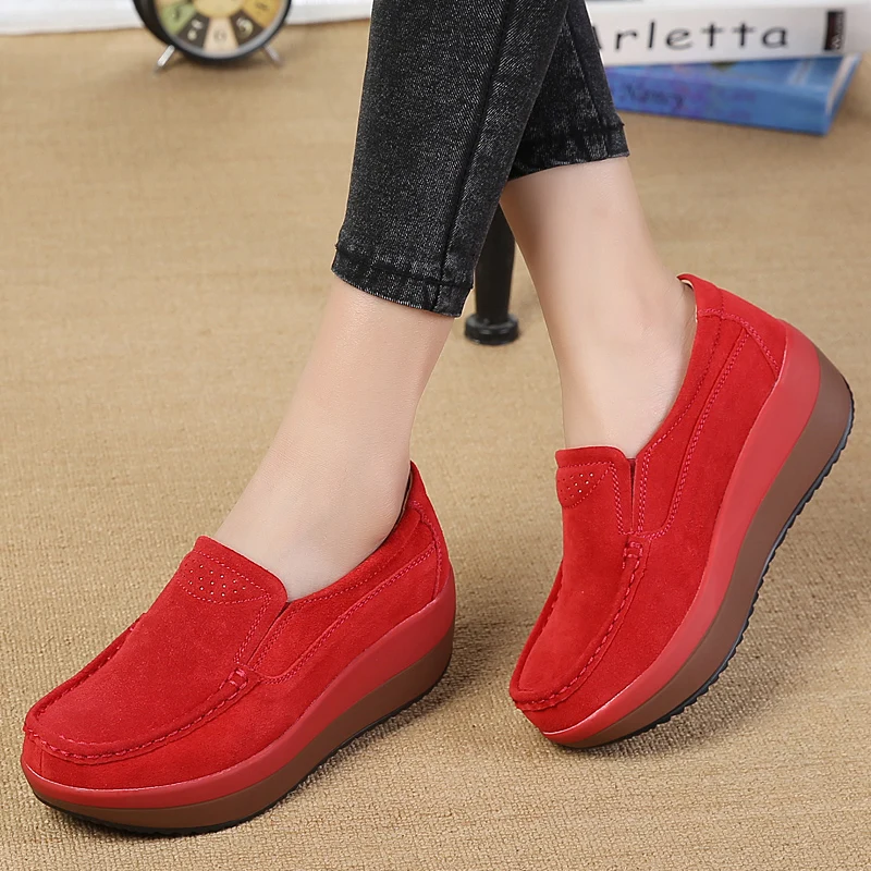 Suede leather loafers slip on moccasins platform women shoe stock shoes for lady