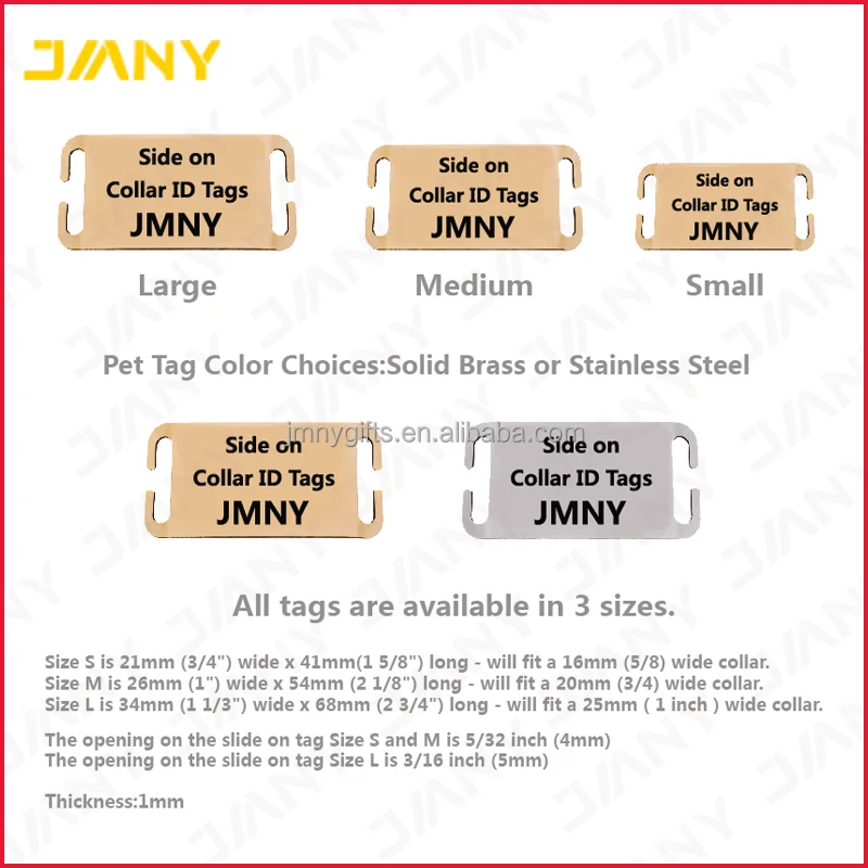 Personalised Engraved Solid Brass Slide On With Side Cuts Dog/Cat Pet ID Tag