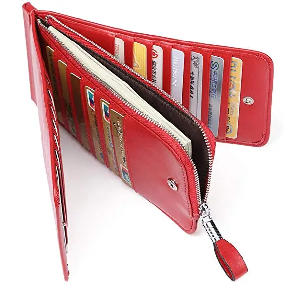 Genuine leather wallet women fashion trends wallet purses RFID Blocking Bifold Multi Card Case Wallet With Zipper Pocket