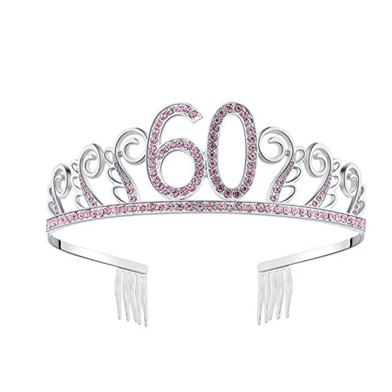 2018 new 21st bride crown fashion crystal pink queen birthday crown 20th 40th 50th 60th 70th 80th