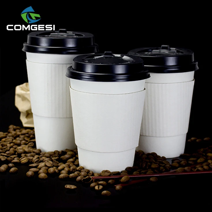
wholesale printing paper coffee cups white cups for hot coffee with plastic lids sleeves 