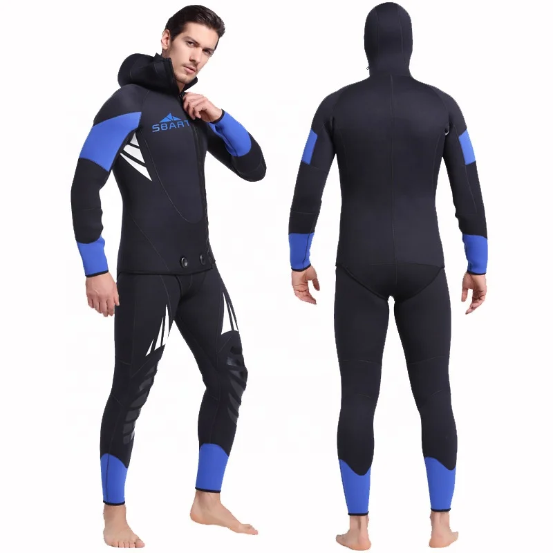 Sbart 5mm Full Body  Men Wetsuit With Hood two Piece Thick Material Swimsuit Neoprene Diving Spearfishing Wetsuit