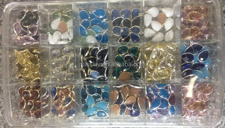 oval bezel gemstone charm connector with metal base faceted birthstone charm bezel gemstone charm jewelry accessories