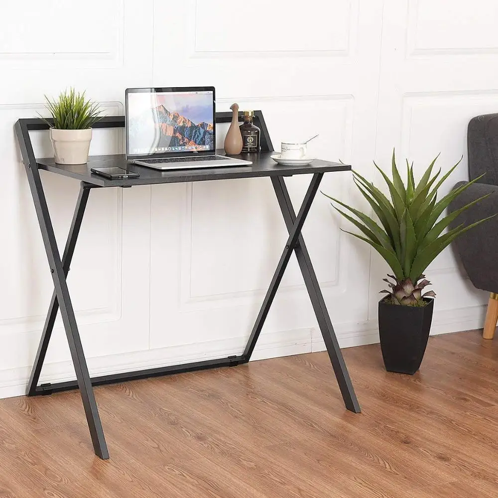 Folding Table Simple Metal Frame Computer Desk Modern Home Office Laptop PC Workstation Compact Study Writing Reading Table for