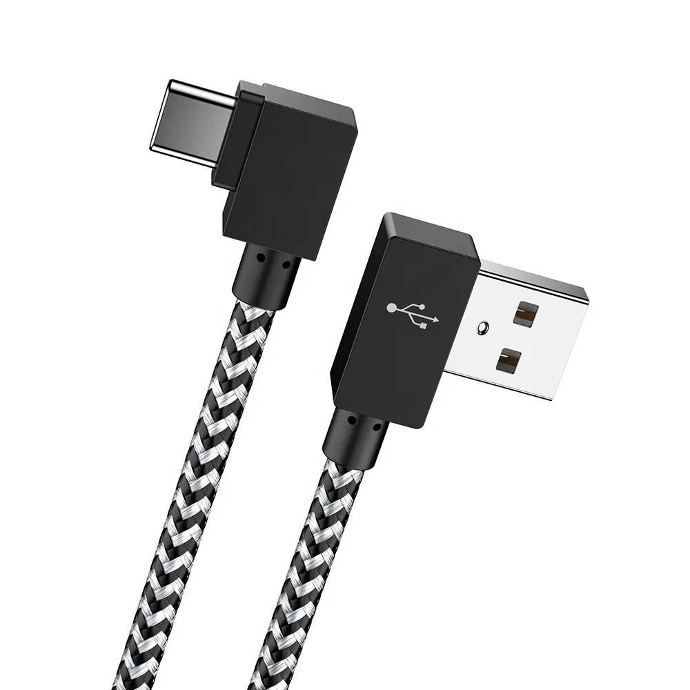 Нейлоновый Плетеный правый угол локоть USB Type C кабель 3A Быстрая зарядка для мобильного телефона