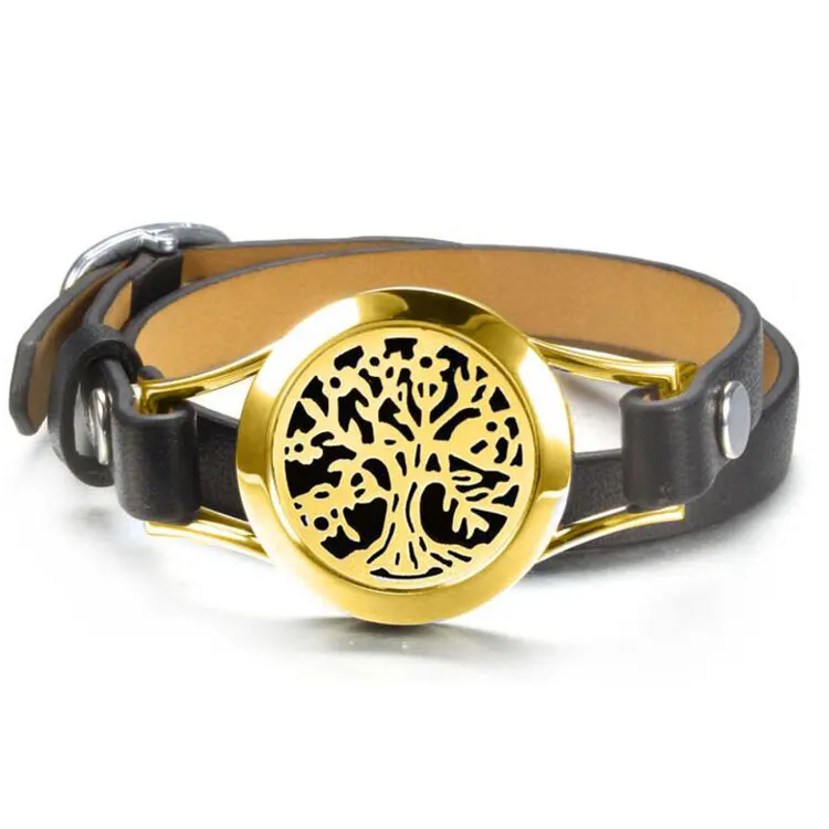 5% Discount Stainless Steel Women Bracelet Aromatherapy Essential Oil Diffuser Locket Leather Bracelet