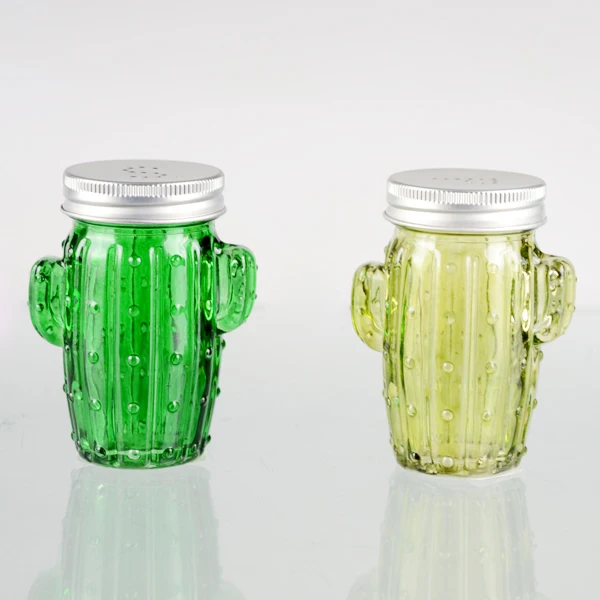 Christmas decoration fancy cactus shaped glass salt & pepper bottle with shaker lid