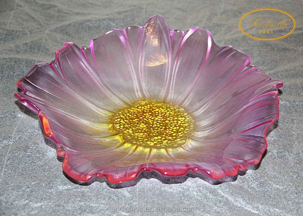 Unique Color Sun Flower Shaped Salad Fruit Candy Glass Bowl / Dish