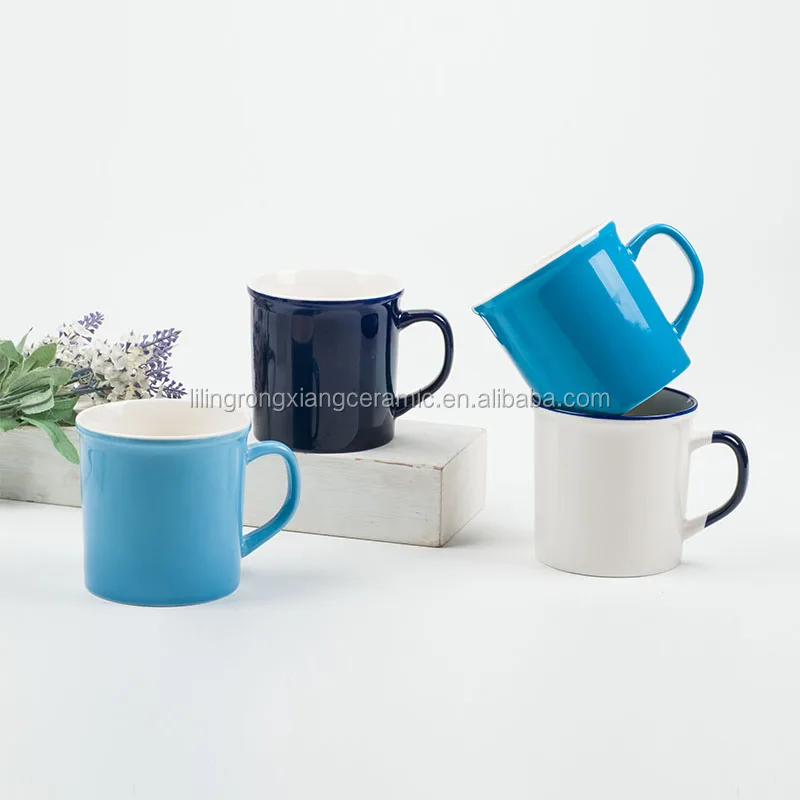 
Factory hot selling 14oz square bottom ceramic coffee mug with white rim matt color glazed bone china coffee cup 