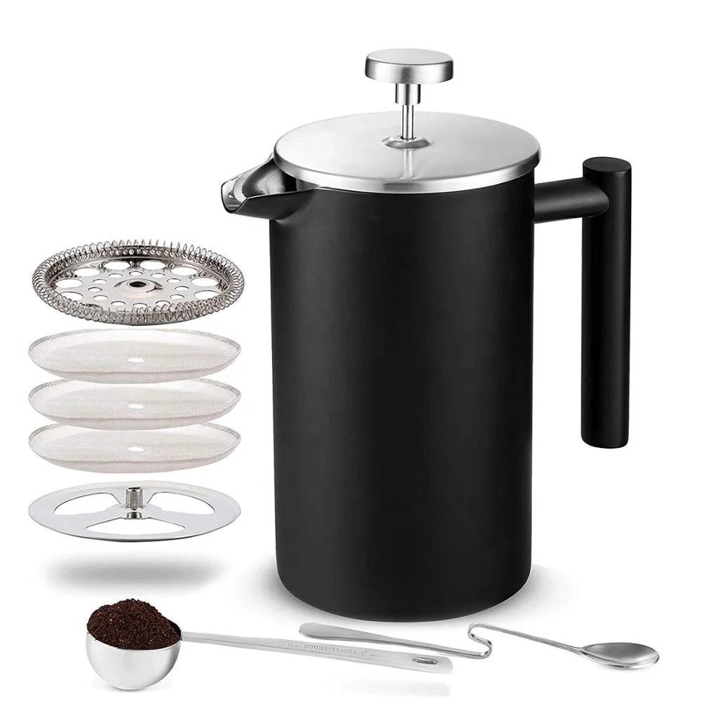 
French Press Coffee Maker (34-Oz) Stainless Steel Double Wall - Extra Components 