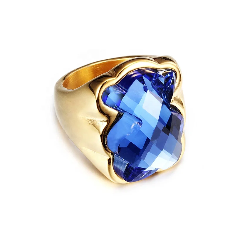 
Hot Sale Bear Shaped Stainless Steel Gold Plated Engagement Ladies Black Diamond Ring 