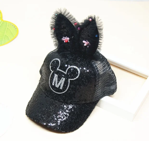 summer hot sell Sequined rabbit ears kids baseball caps