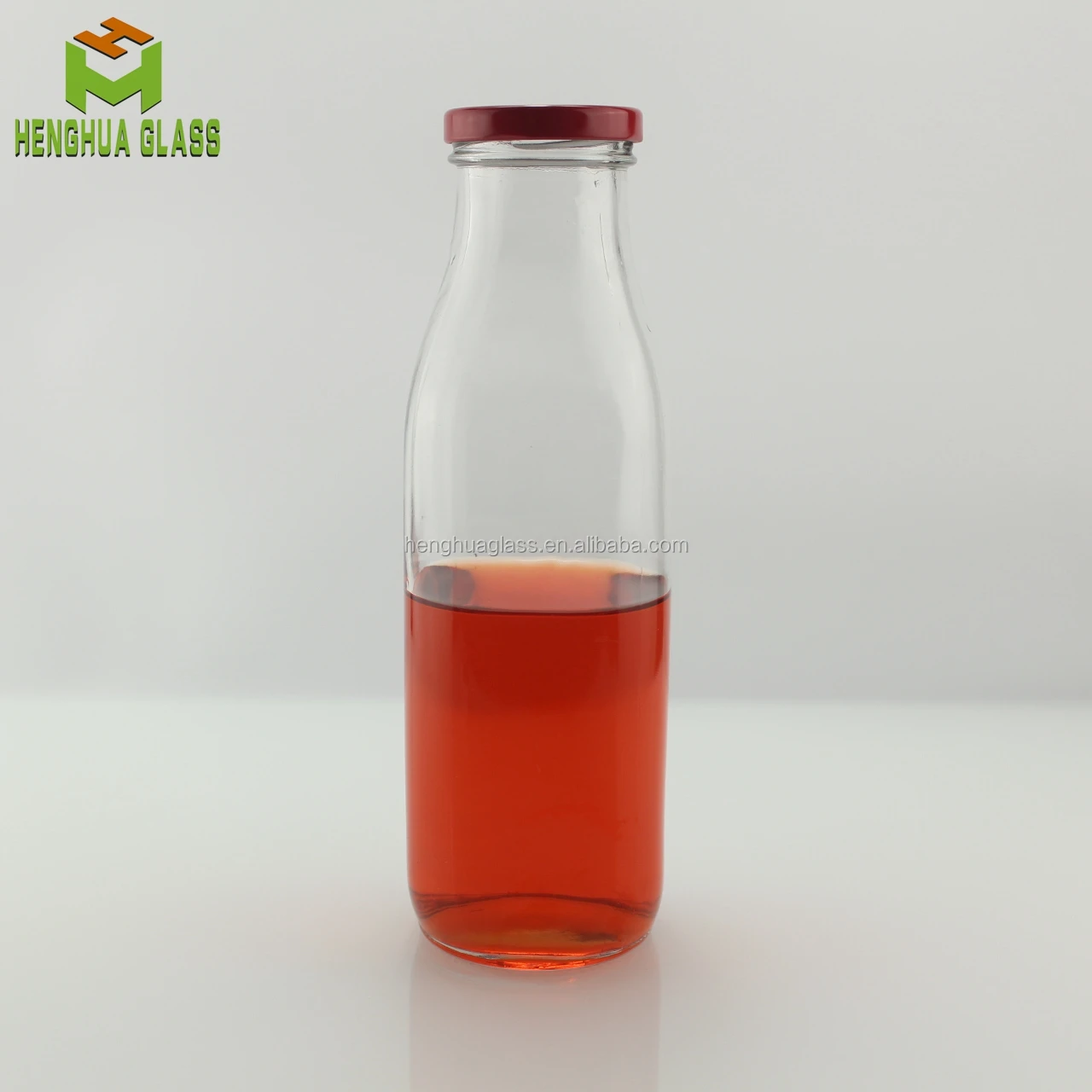 high quality 600ml 20oz clear square glass beverage bottle milk juice glass bottle with metal lid