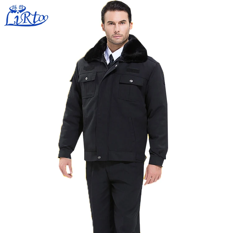 Men cotton security guard winter thick warm keeping fleece royal black coat jacket uniform