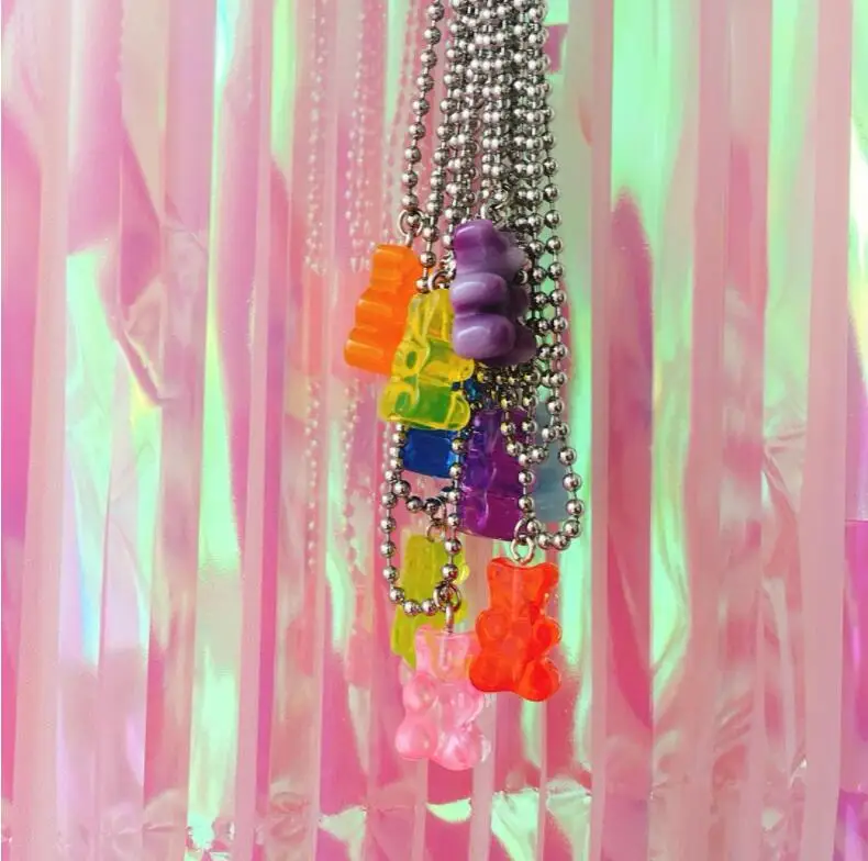 Harriet bear cub necklace transparent jelly color bear necklace clavicle chain necklace