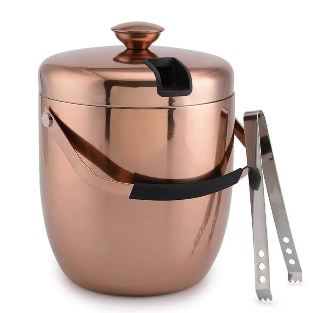 1.2 L Double Wall Custom Luxury Stainless Steel Bar Champagne Beer Wine Bottle Cooler Rose Gold Party Ice Bucket with Tongs Lid